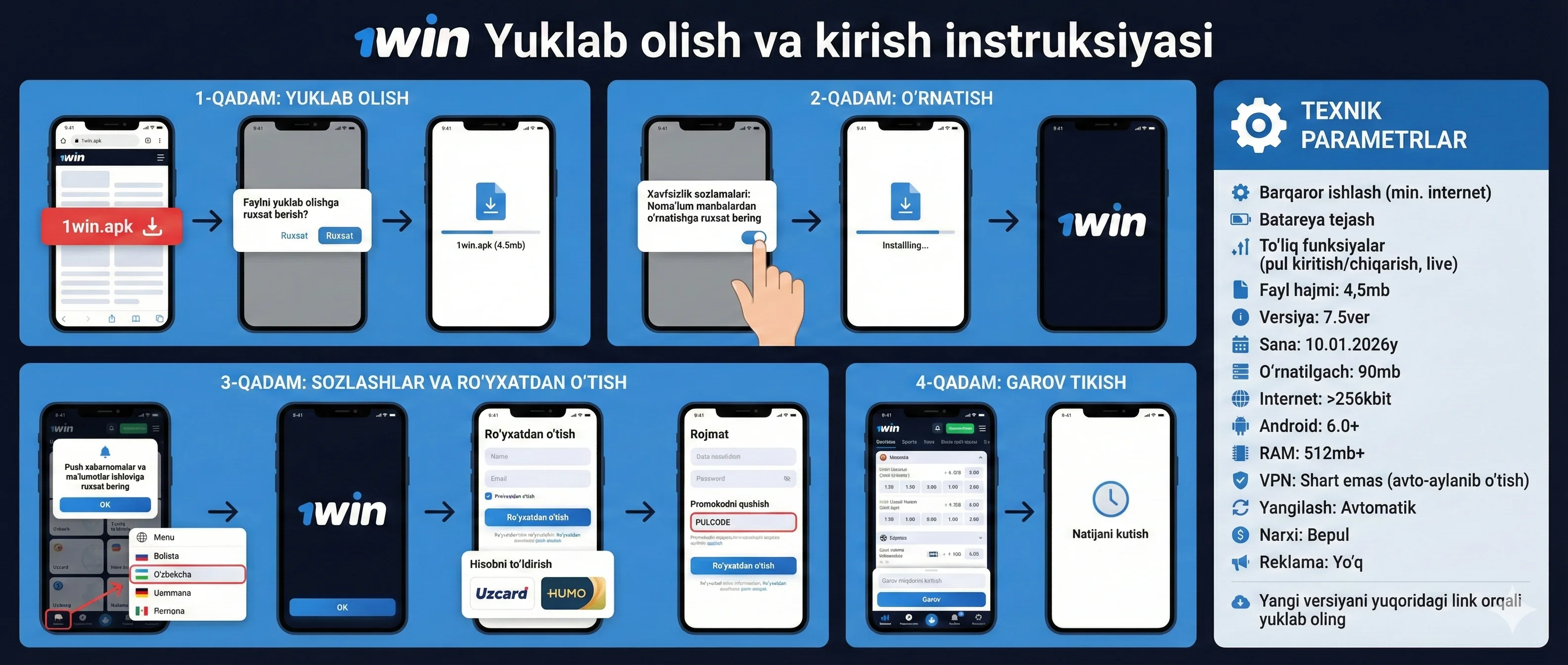 1win app mobil ilovasini Android uchun yuklab olish 1win skachat 2026
