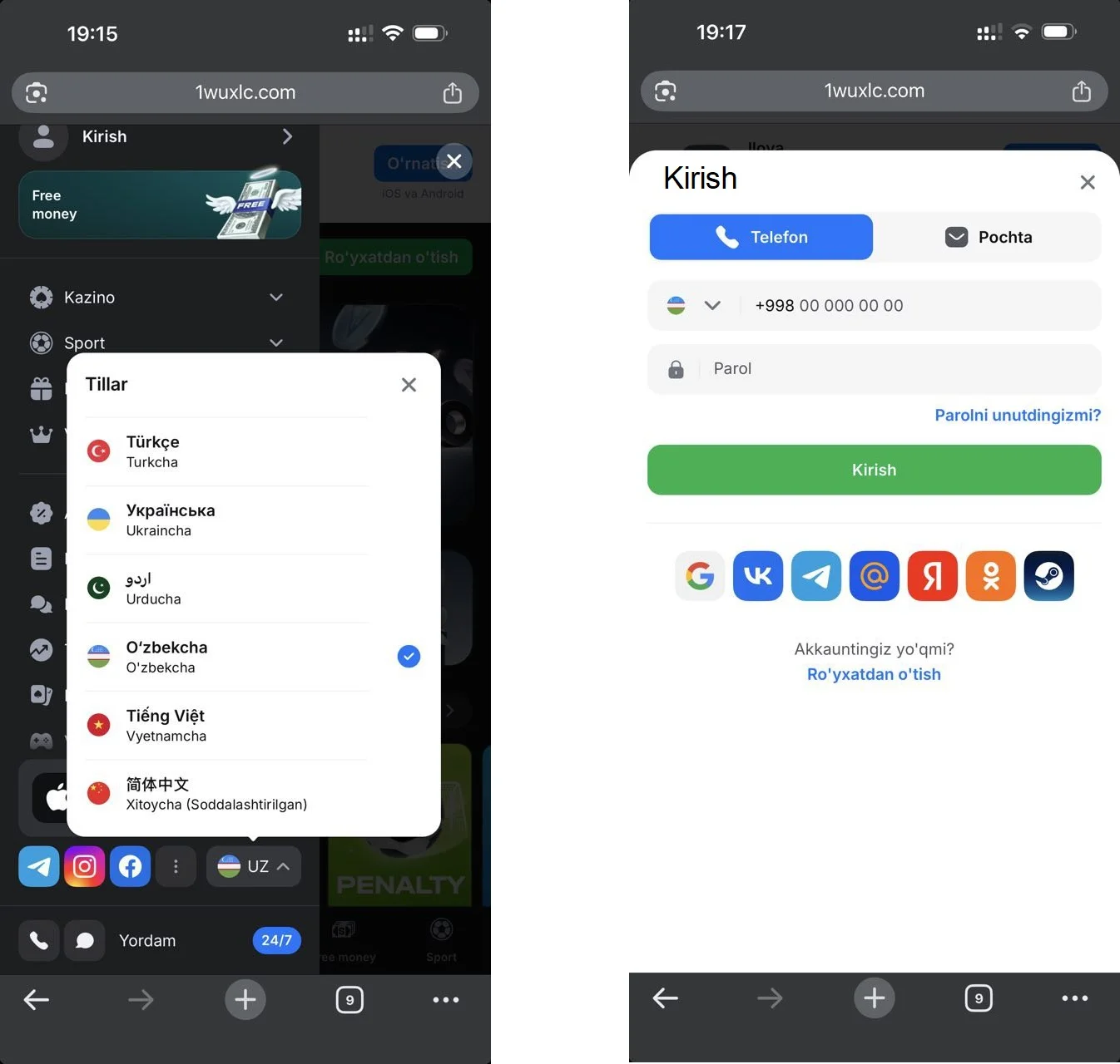 1win saytini o'zbek tiliga o'tqazish va kirish 1win uzbekcha qilish