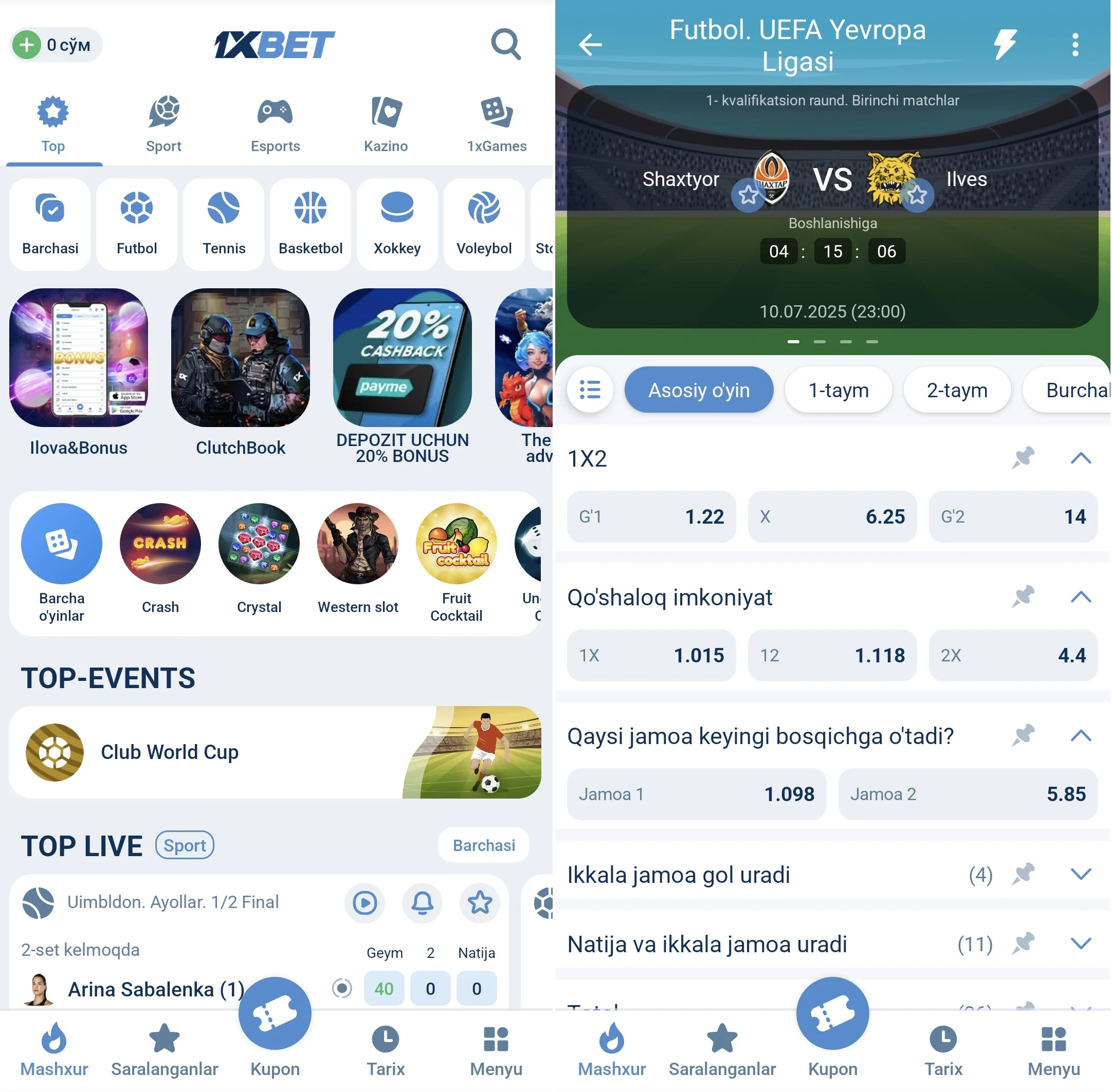 1xbet saytida futbolga pul tikish