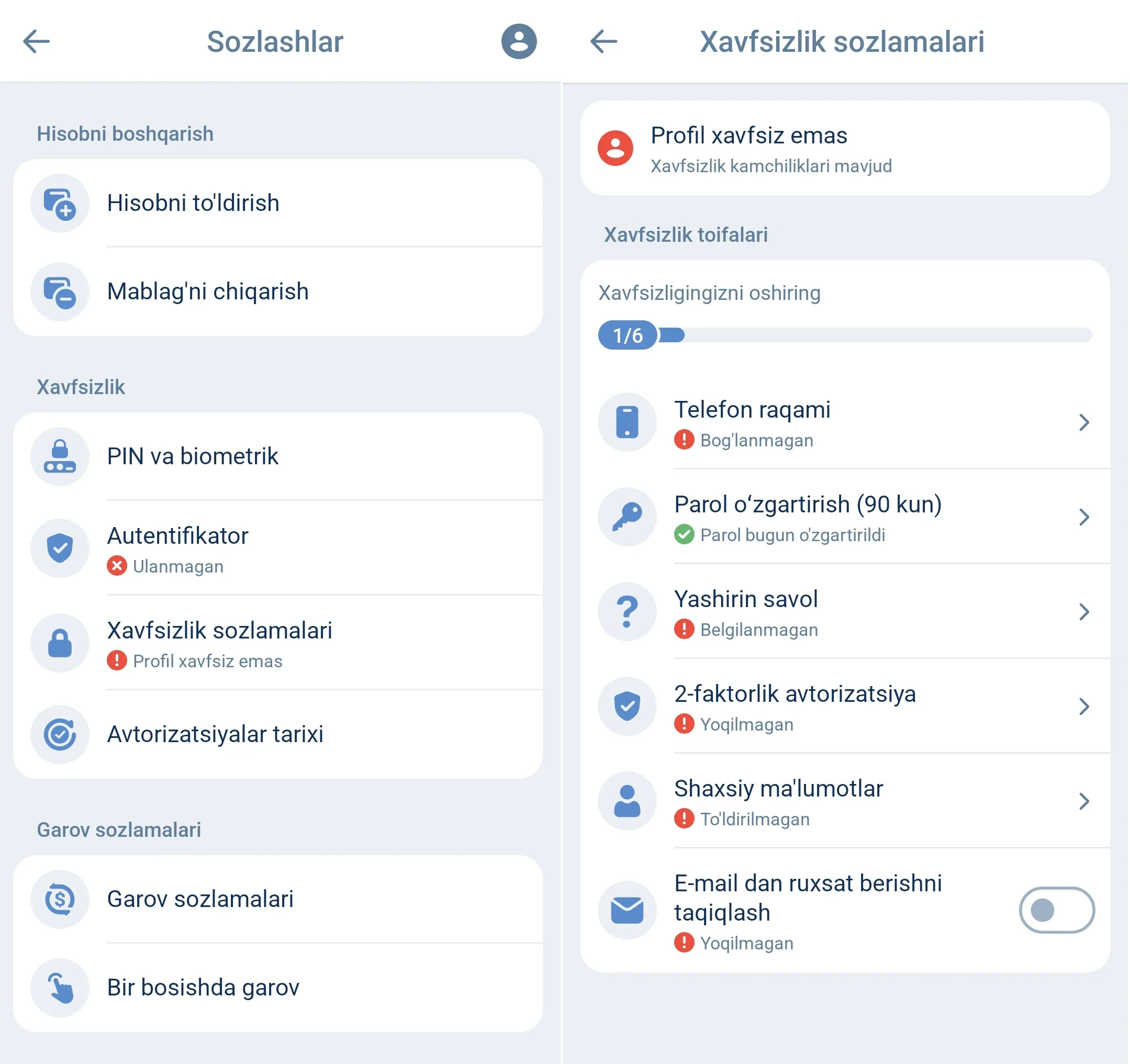 1xbet akkauntni tasdiqlash formasnin to'ldirirsh 1xbet xavsizlik sozlamalarini to'ldrishni registratsiya qilish