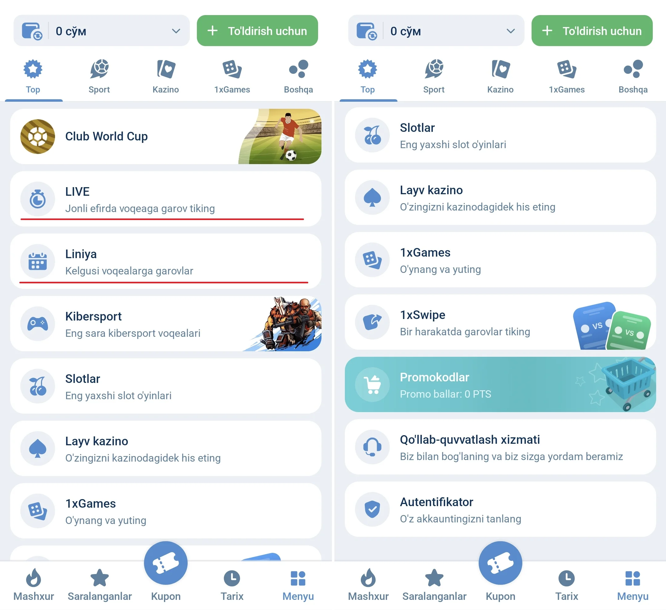 sport hodisasini garov tikish uchun live yoki liniya bo'limidan tanlash 1xbet live va liniya da sport hodisasini tanlash