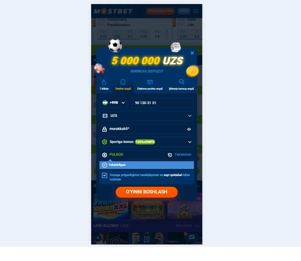 Mostbet sayti va ilovasida royxatdan otish