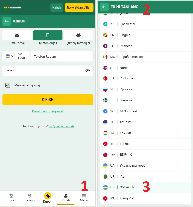 betwnner kiish uzbek tilida