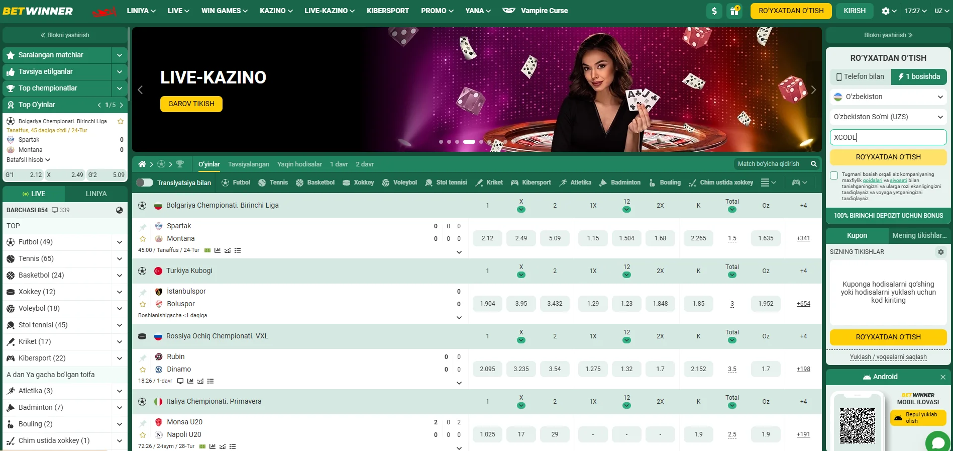 betwnner sayti haqida o'zbek tilida